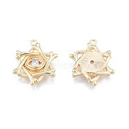 Brass Micro Pave Clear Cubic Zirconia Pendants, Star of David with Eye, Real 18K Gold Plated, 20.5x16.8x2.7mm, Hole: 1.5mm(KK-G432-20G)