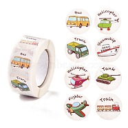 Cartoon Self-Adhesive Stickers, Roll Sticker, Flat Round with Vehicle Pattern, for Children Decorative Award Presents, Colorful, 2.5cm, 500pcs/roll(DIY-P037-D02)