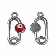 304 Stainless Steel Enamel Pendants, Oval with Evil Eye, Stainless Steel Color, Dark Red, 20x10x3mm, Hole: 1.6mm(STAS-N087-52-01P)