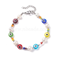 Natural Pearl & Evil Eye Protection Beaded Bracelet for Women, Colorful, 7-1/2 inch(19cm)(BJEW-TA00057)