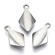 201 Stainless Steel Charms, Laser Cut, Rhombus, Stainless Steel Color, 14x8x2mm, Hole: 1.2mm(STAS-R116-036)