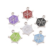 Alloy Enamel Pendants, Platinum, Spider Web Charm, Mixed Color, 20x16x1mm, Hole: 2mm(ENAM-M055-31P)