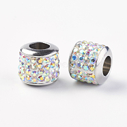 304 Stainless Steel European Beads, with Grade A Rhinestone, Large Hole Beads, Barrel, Crystal AB, 10x9.5mm, Hole: 5mm(STAS-E142-05P)
