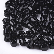Opaque Glass Bugle Beads, Round Hole, Black, 7~7.5x6~6.5mm, Hole: 2.5mm, about 800pcs/bag(SEED-S023-02F)