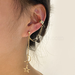 Moon Star Alloy Alloy Tassel Chain Cuff Crawler Climber Cartilage Earrings, Golden, 135x27mm(WG04085-02)