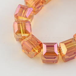 Electroplate Glass Bead Strands, Faceted, Cube, Dark Orange, 6x6x6mm, Hole: 1mm, about 100pcs/strand, 21.6 inch(EGLA-R064-6mm-04)