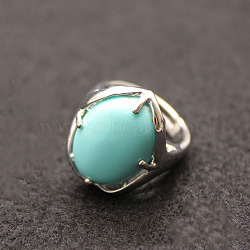 Oval Synthetic Turquoise Adjustable Ring, Platinum Alloy Jewelry for Women, Inner Diameter: 18mm(FIND-PW0021-05Q)