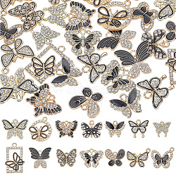 42Pcs 14 Styles Alloy Black Enamel Pendants, with Crystal Rhinestone, Butterfly Charms, Golden, 15.5~26x17~25x1.5~3mm, Hole: 1.5~3.5mm, 3pcs/style (FIND-SC0024-27)