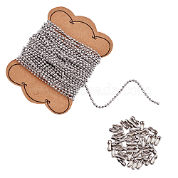 304 Stainless Steel Soldered Ball Chains & Chain Connectors, DIY Necklace Making Kits, Stainless Steel Color, Ball Chain: 2.4mm in diameter, 10m(CHS-UN0001-08C)