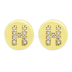 Brass Micro Pave Clear Cubic Zirconia Beads, Flat Round with Letter, Letter.H, 7.5x6.5mm, Hole: 3.5mm, 3pcs/bag(KK-T030-LA843-HX3)