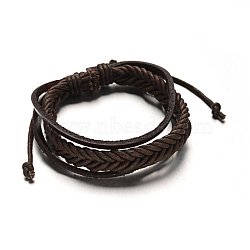Adjustable Leather Cord Multi-Strand Bracelets, with PU Leather Cords, Coconut Brown, 53mm, 16x5mm(BJEW-M169-06)