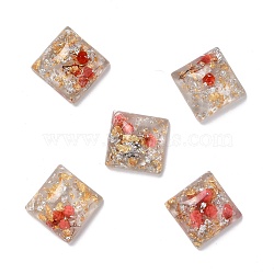 Transparent Resin Cabochons, with Dried Flower, Gold & Silver Foil, Square, Red, 17.5x17.5x7.5mm(CRES-P019-02A)