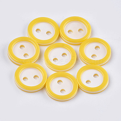 Resin Buttons, 2-Hole, Flat Round, Yellow, 11x2mm, Hole: 1.8mm, about 1000pcs/bag(BUTT-Q041-02O)
