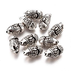 Tibetan Style Alloy Beads, Lead Free & Cadmium Free, Fish, Antique Silver, 14.5x8x7.5mm, Hole: 1.6mm(PALLOY-F277-57AS-RS)