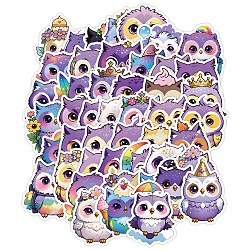 50Pcs PVC Paper Stickers, Vinyl Waterproof Decals, for Water Bottles Laptop Phone Skateboard Decoration, Owl, Purple, 50~80mm(PW-WG3C52B-01)