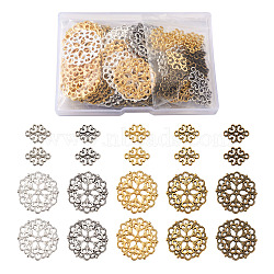 Tibetan Style Filigree Joiners Links, Lead Free & Nickel Free, Flower, Mixed Color, 29x1mm, Hole: 1.2mm, 80pcs/box(TIBE-TA0001-25-FF)