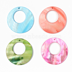 Natural Freshwater Shell Pendants, Flat Round, Dyed, Mixed Color, 44~45x3~4mm, Hole: 1.6mm(X-SSHEL-R048-017)