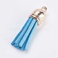 Faux Suede Cord Tassel Pendant Decorations, with CCB Plastic Findings, Golden, Deep Sky Blue, 36~38x10.5mm, Hole: 1.5mm(FIND-P027-B05)