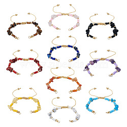 10Pcs 10 Styles Natural & Synthetic Mixed Stone Chip & Glass Seed Beaded Braided Bracelet Making, with 304 Stainless Steel Jump Rings, Mixed Dyed and Undyed, 11 inch(28cm), 1pc/style(AJEW-TA00055)