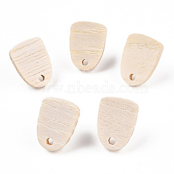 Ash Wood Stud Earring Findings, with 304 Stainless Steel Pin, Fan, 15~16x11mm, Hole: 1.8mm, Pin: 0.7mm(EJEW-N017-011R)