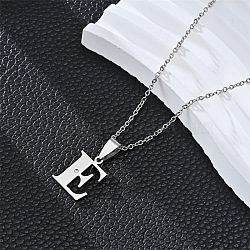 201 Stainless Steel Crystal Rhinestone Initial Pendant Necklaces, Stainless Steel Color, Non-Tarnish, Letter E, 19.69 inch(50cm)(FS-WG28760-05)
