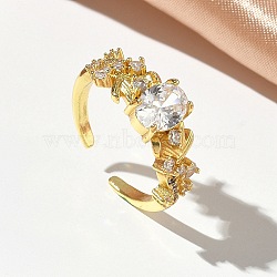 Brass Micro Pave Cubic Zirconia Cuff Open Rings, Cadmium Free & Lead Free, Rack Plating, Long-Lasting Plated, Golden, 8mm, Inner Diameter: 17mm(RJEW-C163-25B-G)