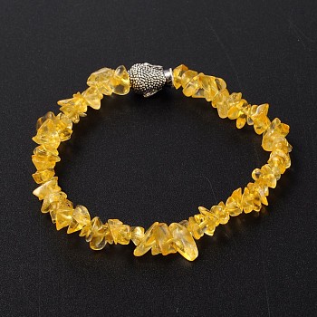 3D Buddha Head Citrine(Dyed & Heated) Beaded Stretch Bracelets, with Tibetan Style Alloy Beads, 57mm