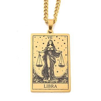 304 Stainless Steel Tarot Pendant Necklaces, Cable Chain Necklaces, Libra, 23.23~24.21 inch(59~61.5cm)