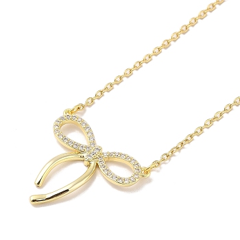 304 Stainless Steel Pendant Necklaces, Brass Micro Pave Clear Cubic Zirconia Pendant Necklaces, Bowknot, 18.50 inch(47cm) Pendant: 23x25mm