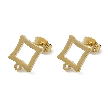 Ion Plating(IP) 304 Stainless Steel Stud Earring Findings, Square, Golden, 10x8.5mm, Hole: 1.2mm, Pin: 0.7x11mm
