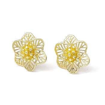 Rack Plating Brass Hollow Out Flower Stud Earrings for Women, Cadmium Free & Lead Free, Real 18K Gold Plated, 17x15.5mm, Pin: 0.7mm