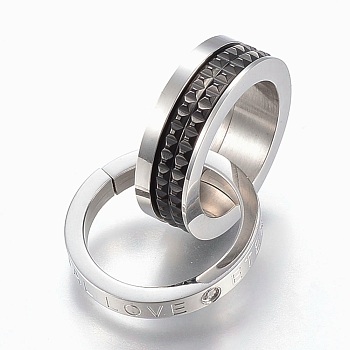 304 Stainless Steel Cubic Zirconia Pendants, Ring with Word Love, Gunmetal & Stainless Steel Color, 19~19.5x3~6mm, Inner Diameter: 14~15mm