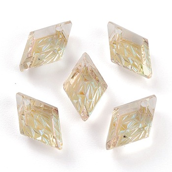 Embossed Glass Rhinestone Pendants, Rhombus, Faceted, Paradise Shine, 13x8x4.2mm, Hole: 1.2mm
