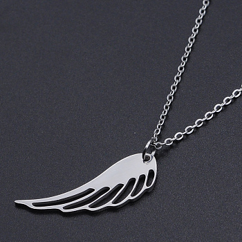 201 Stainless Steel Pendant Necklaces, with Cable Chains and Lobster Claw Clasps, Wing, Stainless Steel Color, 17.7 inch(45cm), 1.5mm