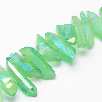Electroplated Natural Quartz Crystal Bead Strands, Nuggets, Dyed, Spring Green, 16~36x5~8x5~8mm, Hole: 1.5mm, about 15pcs/strand, 4 inch