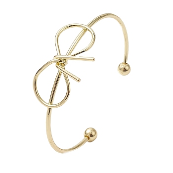 Bowknot Brass Cuff Bangles, Long-Lasting Plated, Lead Free & Cadmium Free, Real 18K Gold Plated, Inner Diameter: 2-3/8 inch(5.95cm), Bowknot: 26x37mm
