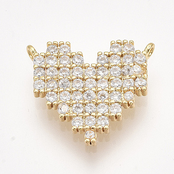 Brass Micro Pave Cubic Zirconia Pendants, Heart, Clear, Golden, 14.5x16.5x2mm, Hole: 1mm
