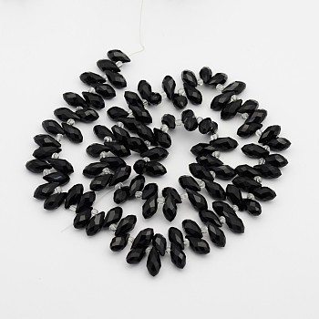 Electroplate Glass Faceted Teardrop Beads Strands, Top Drilled Beads, Black, 11.5~13x6mm, Hole: 1mm, about 100pcs/strand, 16.5 inch
