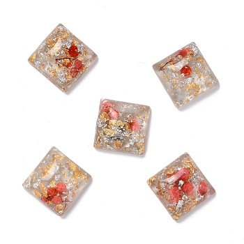 Transparent Resin Cabochons, with Dried Flower, Gold & Silver Foil, Square, Red, 17.5x17.5x7.5mm