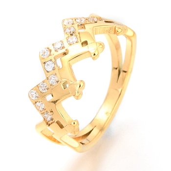 304 Stainless Steel Finger Rings, with Crystal Rhinestone, Wave, Golden, US Size 7, Inner Diameter: 17mm