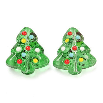 Handmade Lampwork Beads, Christmas Tree, Lime, 16.5x15x7.5mm, Hole: 1.2mm