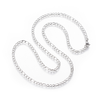 304 Stainless Steel Figaro Chain Necklaces, with Lobster Claw Clasps, Stainless Steel Color, 23.7 inch(60.3cm), 3.5mm