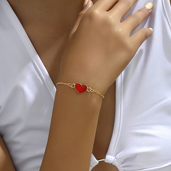 Elegant Red Heart Alloy Link Bracelets for Women, Minimalist Fashion Jewelry