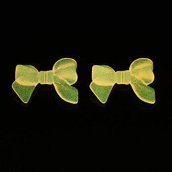 Luminous Acrylic Beads, Glow in the Dark, Bowknot, Flamingo, 24x33x6mm, Hole: 1.8mm, about 230pcs/500g