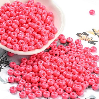 Imitation Jade Glass Seed Beads, Luster, Baking Paint, Round, Hot Pink, 5.5x3.5mm, Hole: 1.5mm