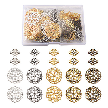 Tibetan Style Filigree Joiners Links, Lead Free & Nickel Free, Flower, Mixed Color, 29x1mm, Hole: 1.2mm, 80pcs/box