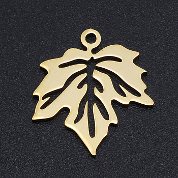 Autumn Theme 201 Stainless Steel Pendants, Maple Leaf, Hollow, Golden, 19x17x1mm, Hole: 1.5mm