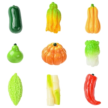 9Pcs 9 Styles Opaque Resin Cabochons, Imitation Vegetable, Mixed Shapes, Mixed Color, 19~32x12~19x8~21mm, 1pc/style
