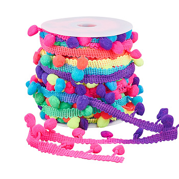 Elite 20 Yards Gradient Color Polyester Tassel Lace Trim, Pom Poms Fringe Ball Trim, Garment Accessories, with Plastic Empty Spools, Colorful, 7/8 inch(21mm), Belt: 10x1mm, Ball: 8mm