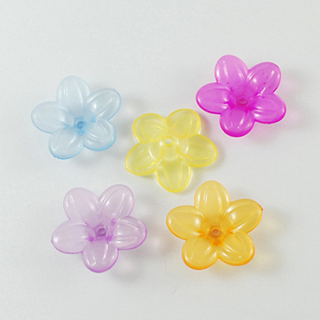 Transparent Acrylic Beads, Flower, Mixed Color, 21x21x5mm, Hole: 2mm, about 1100pcs/500g